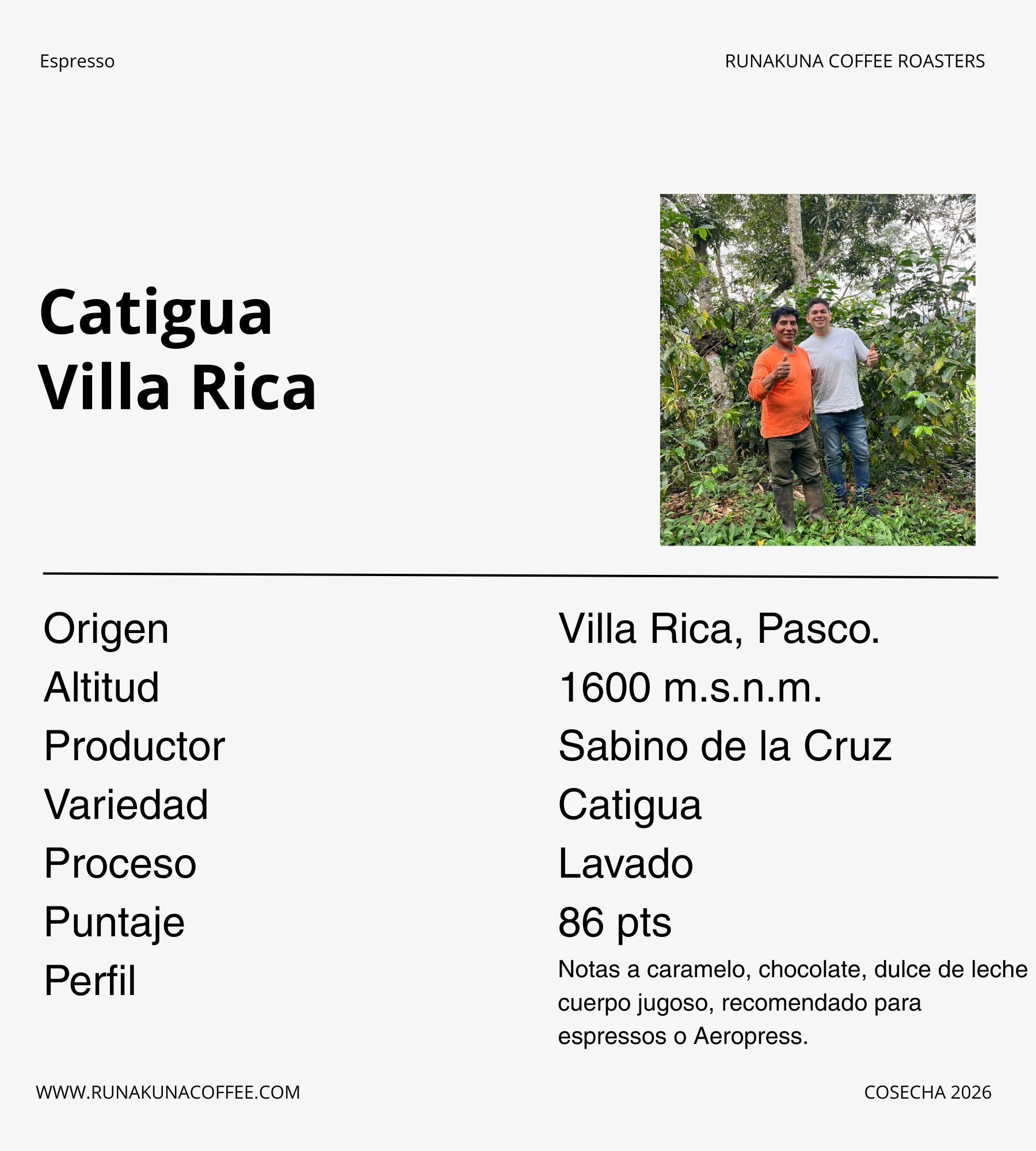 Catigua, Sabino de la Cruz - Villa rica.